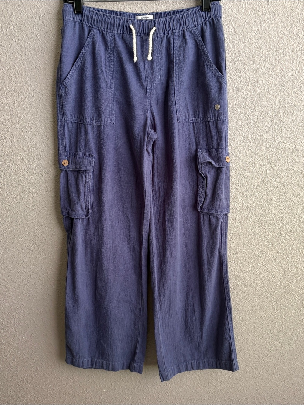 Roxy Girl Purple 100% Cotton Wide Leg Cargo Beach Lightweight Pants XL 16